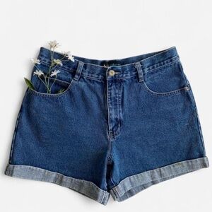 Vintage blue denim cuffed high waisted shorts